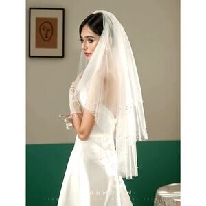 New‎ 3 Tier White 39.5 in Pearl Edge Beaded Wedding Bridal Veil Elbow